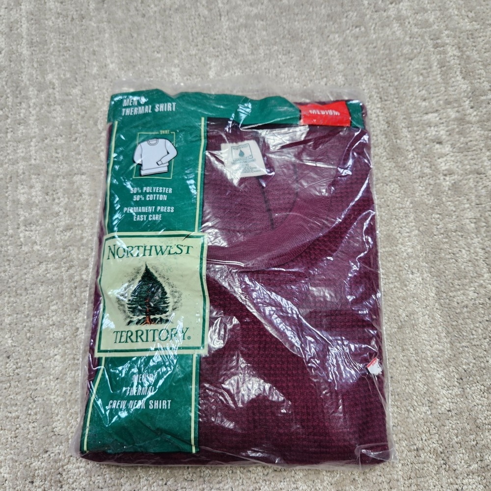 Vintage 70s Waffle Knit Thermal Shirt Men Medium USA Made Permanent Press NOS